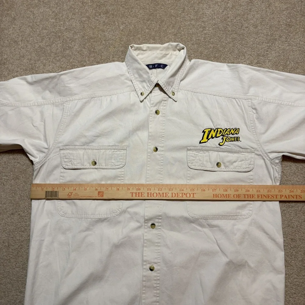 Vtg Indiana Jones Shirt Mens Medium White Button‎ Down LS Raiders Lost Ark 90s